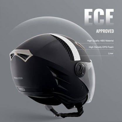 3/4 MOTORRADHELM Motorradhelm, L Größe 59-60cm, Helm aus ABS, ECE-geprüft, bequemer Motocross-Helm, geeignet für Jugendliche und Erwachsene, Schwarz | EU