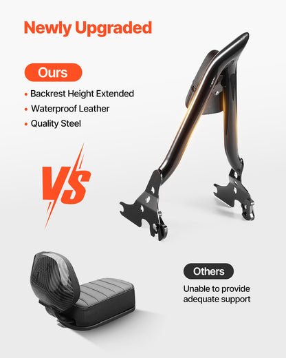 Motorcycle Backrest Sissy Bar, Compatible with Harley-Davidson Touring Models, 27-Inch Height Quick Release Detachable Passenger Backrest, Durable Metal Frame with Leather Rear Pad, Black