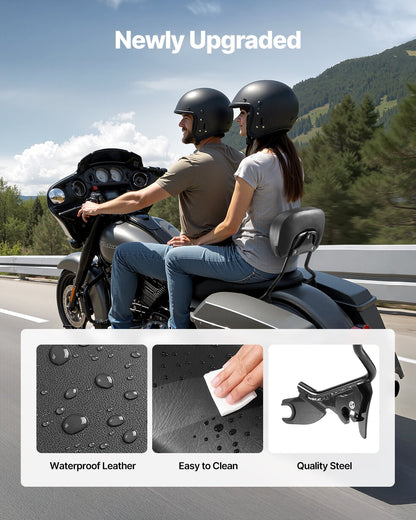 Detachable Motorcycle Passenger Backrest, Compatible with Harley-Davidson Touring, Street Glide, Road Glide, Road King, 16-Inch Height, Black