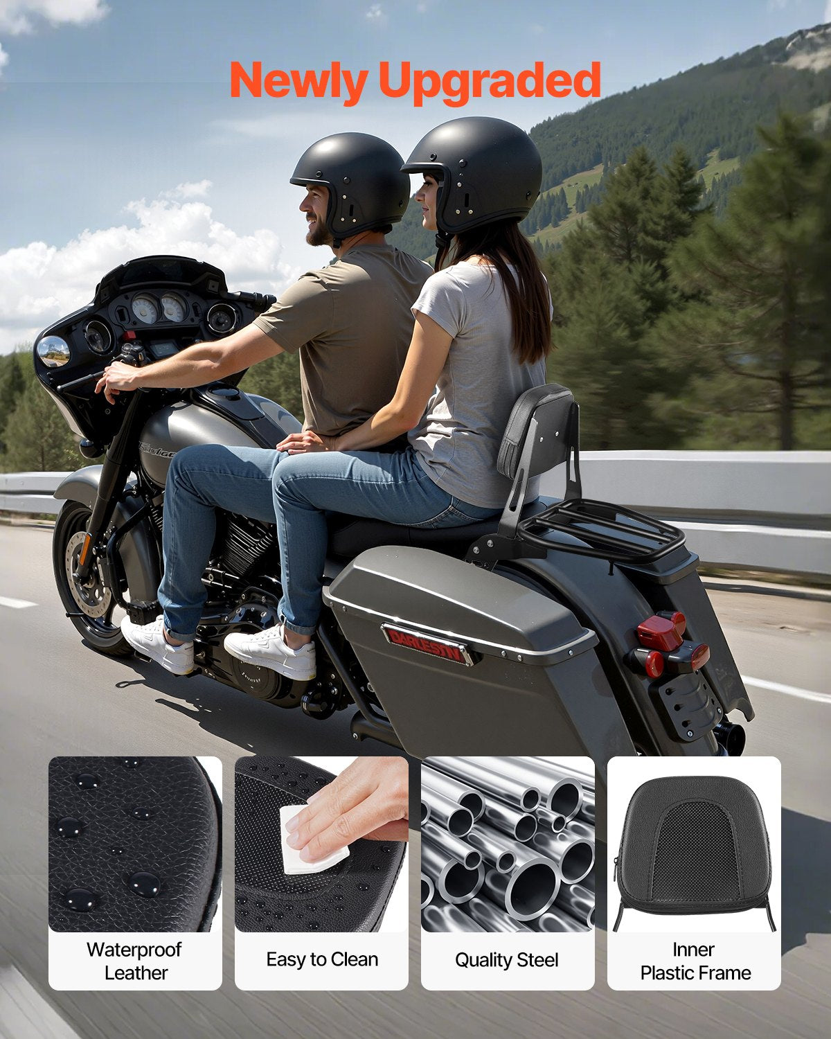 Motorcycle Backrest Sissy Bar with Luggage Rack, Compatible with Honda Rebel CMX 1100 2021-2022, 18-Inch Height, Removable Passenger Backrest, Durable Metal Frame with Leather Pad, Black