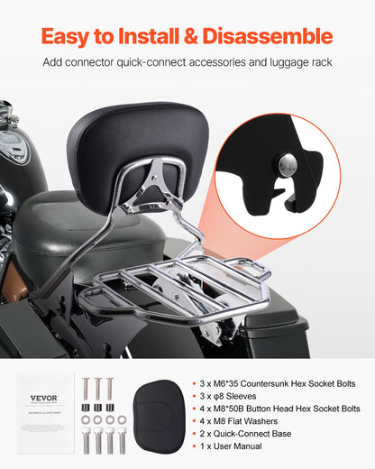 Motorcycle Backrest Sissy Bar with Luggage Rack, Compatible with Harley-Davidson Touring Models, Street Glide, Road Glide, and Road King, Detachable Passenger Backrest for Motorcycles