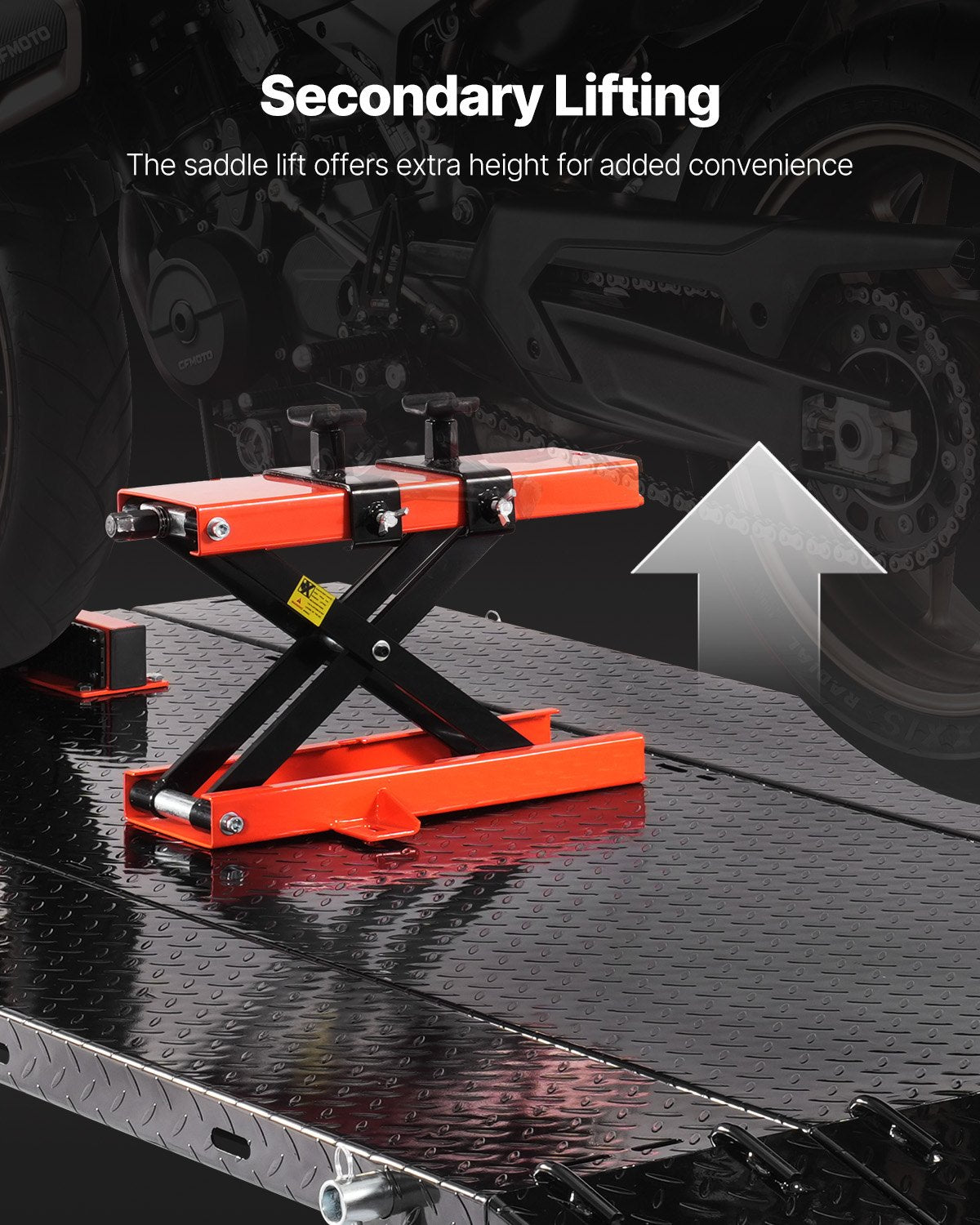 Motorcycle Lift Table, 1500lbs Weight Capacity, Pneumatic Motorcycle Jack, 8.6-31 in Height Range, Heavy Duty Bike Repair Stand with Removable Workbench, Repair Platform for ATVs, Dirt Bike