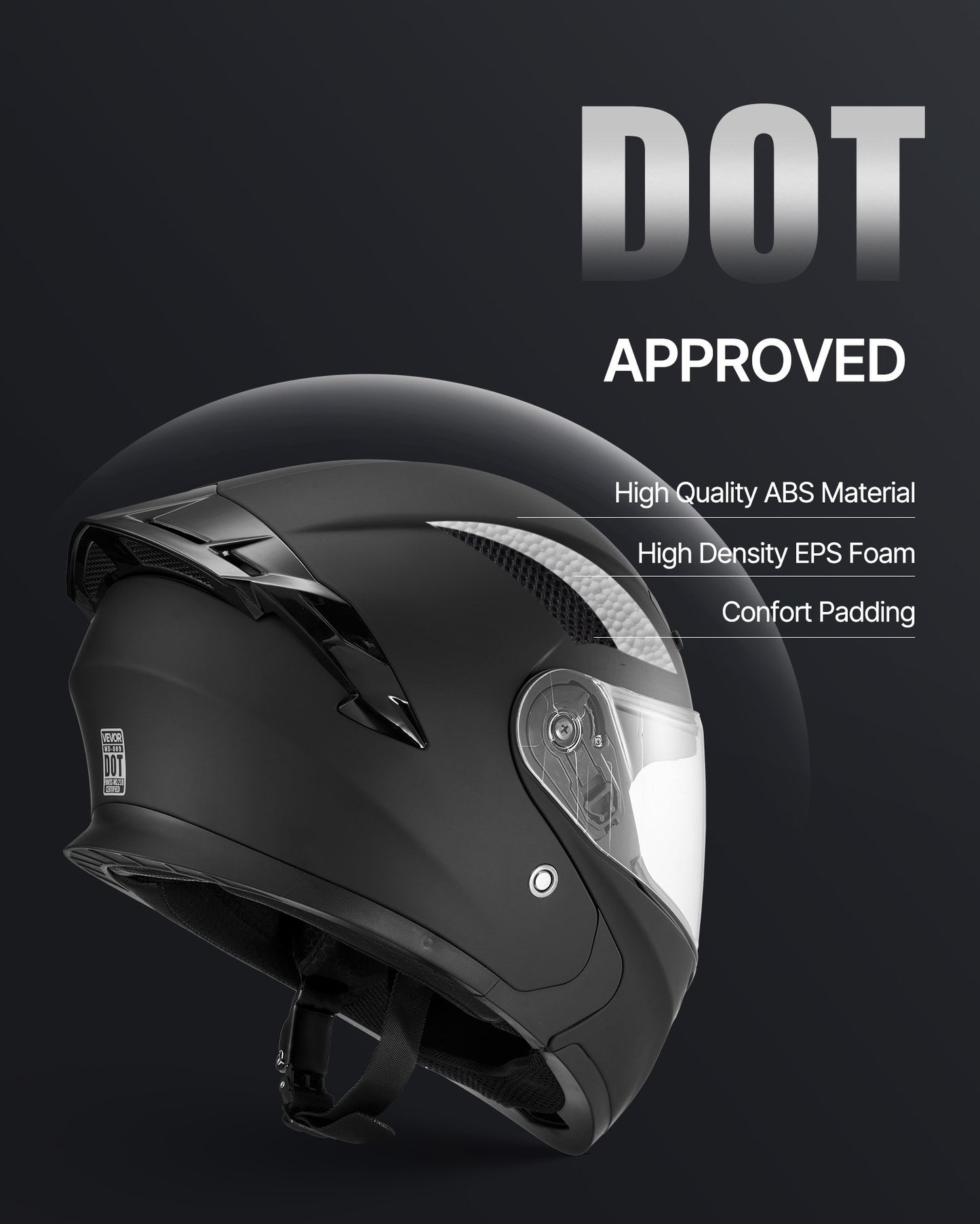 Motorcycle Helmet, Modular, Adult Motocross Dirt Bike Helmet with Large Clear Visor, Comfortable Motorbike Racing Street with Detachable Liner for Men & Women, DOT Approved, (Matte Black, L)