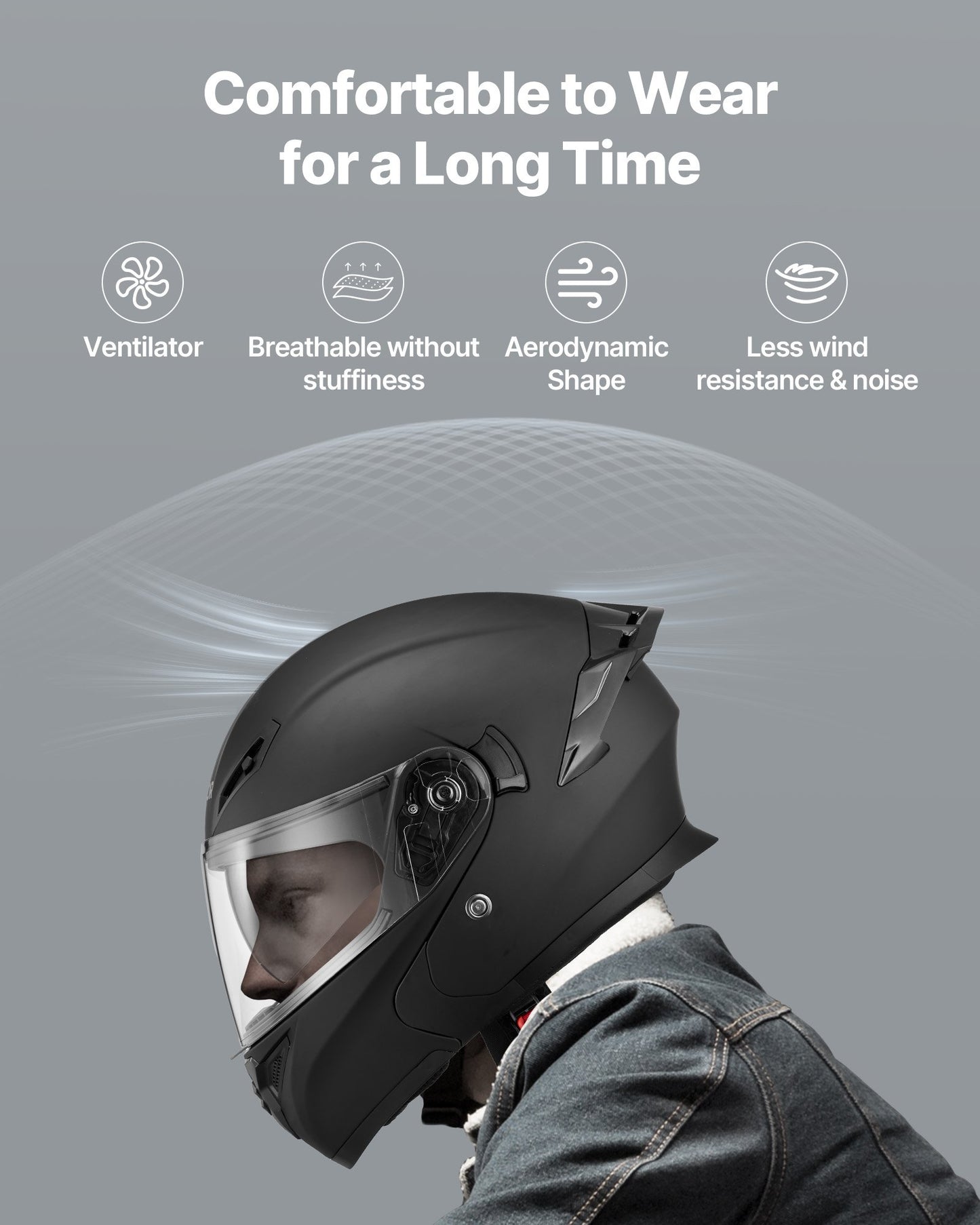 Motorcycle Helmet, Modular, Adult Motocross Dirt Bike Helmet with Large Clear Visor, Comfortable Motorbike Racing Street with Detachable Liner for Men & Women, DOT Approved, (Matte Black, L)