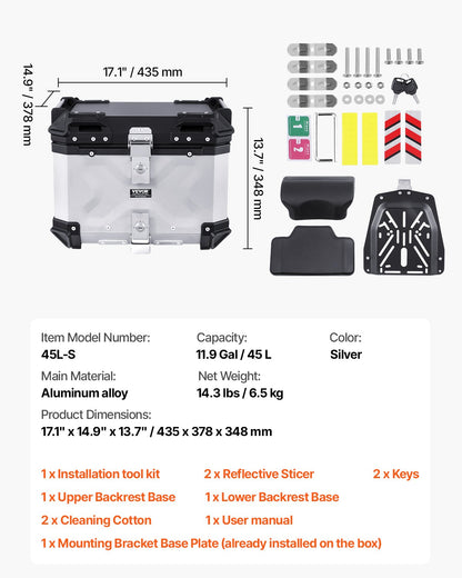 45L Motorrad-Topcase Universal-Motorrad-Heckbox mit Lederfutter