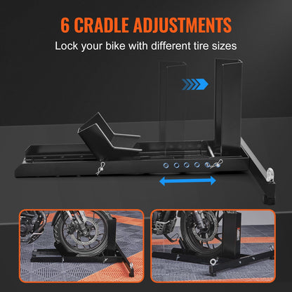 Motorcycle Wheel Chock Upright, 1800 lbs Capacity, Heavy-duty Steel Motorcycle Front Wheel Stand with 6 Adjustable Holes, For 15"-22" Off-Road Motorcycles, Standard Motorcycles
