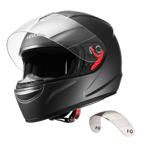 Motorcycle Helmet, Full Face, Adult Motocross Dirt Bike Helmet with Tinted and Clear Dual Visor, Motorbike Racing Street with Detachable Liner for Men & Women, DOT Approved, (Matte Black, L)