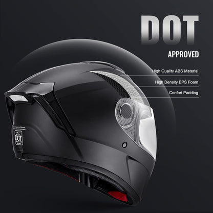 Motorcycle Helmet, Full Face, Smart Street ABS & High Density Helmet with Bluetooth Slot & Interchangeable Lens, DOT Approved Comfortable Motocross Helmet, Fit for Youth & Adults