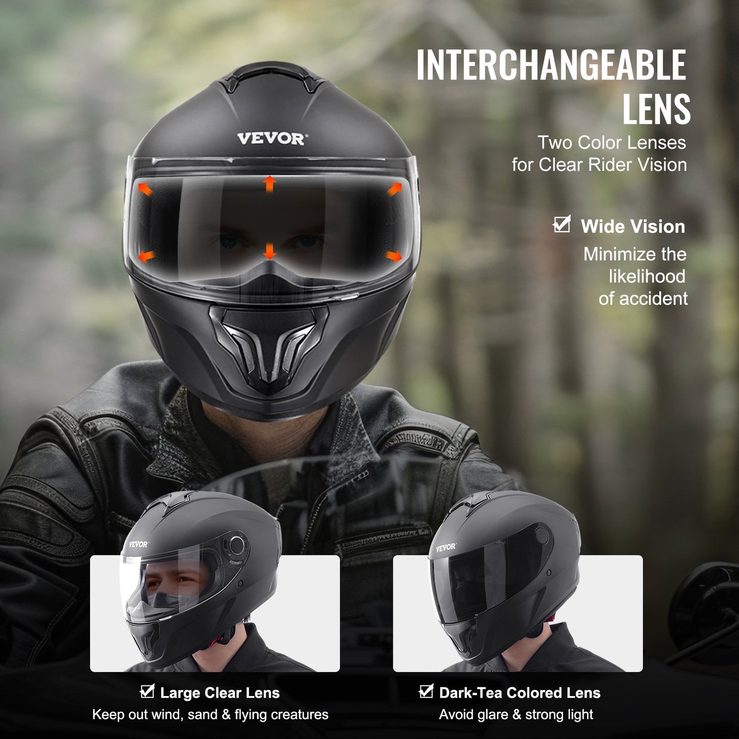 Motorcycle Helmet, Full Face, Smart Street ABS & High Density Helmet with Bluetooth Slot & Interchangeable Lens, DOT Approved Comfortable Motocross Helmet, Fit for Youth & Adults