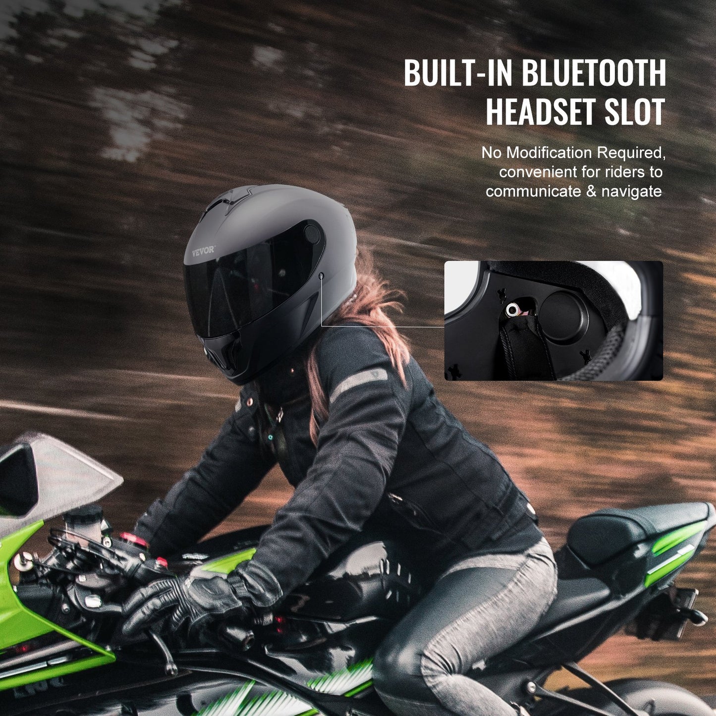 Motorcycle Helmet, Full Face, Smart Street ABS & High Density Helmet with Bluetooth Slot & Interchangeable Lens, DOT Approved Comfortable Motocross Helmet, Fit for Youth & Adults