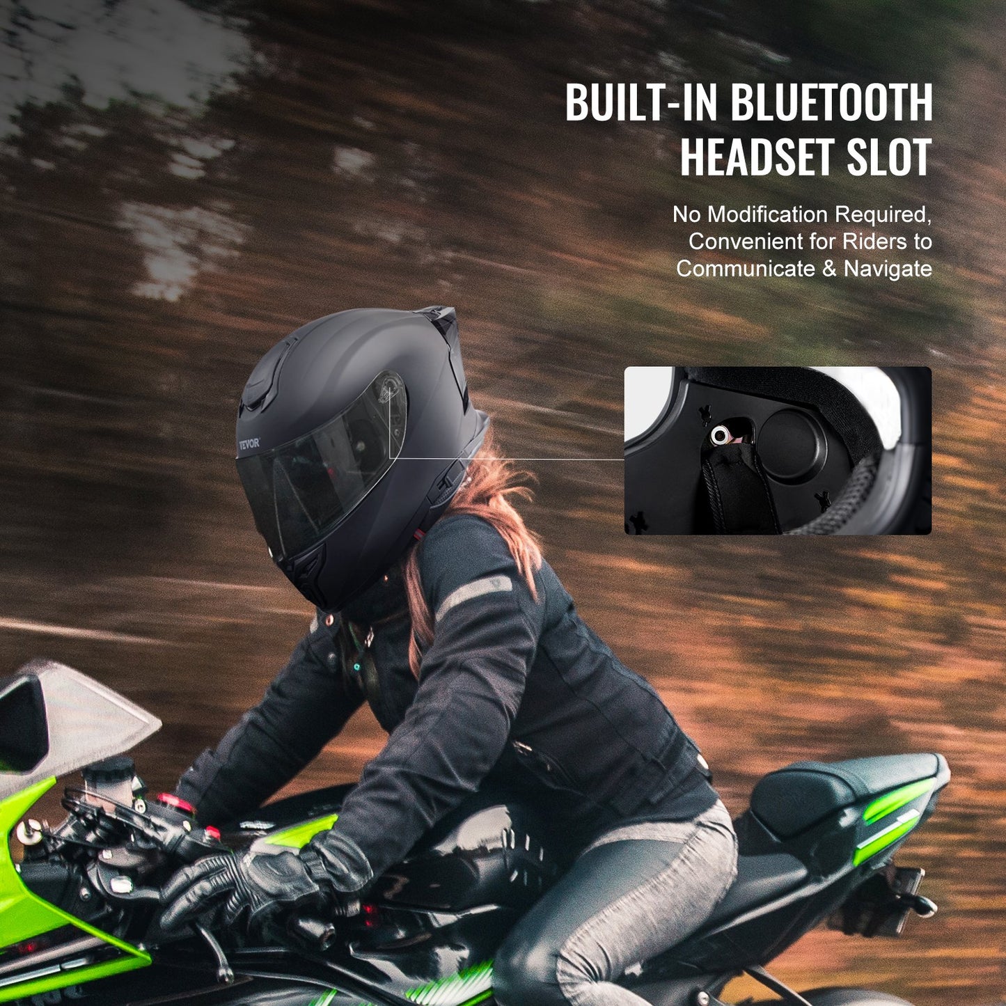 Full Face Motorcykelhjälm Motocrosshjälm med Bluetooth Slot
