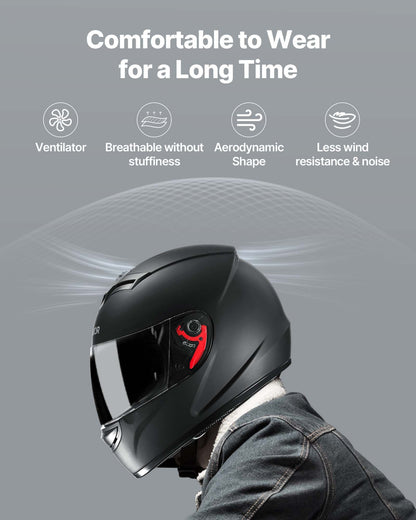 Motorcycle Helmet, Full Face, Adult Motocross Dirt Bike Helmet with Tinted and Clear Dual Visor, Motorbike Racing Street with Detachable Liner for Men & Women, DOT Approved, (Matte Black, XL)