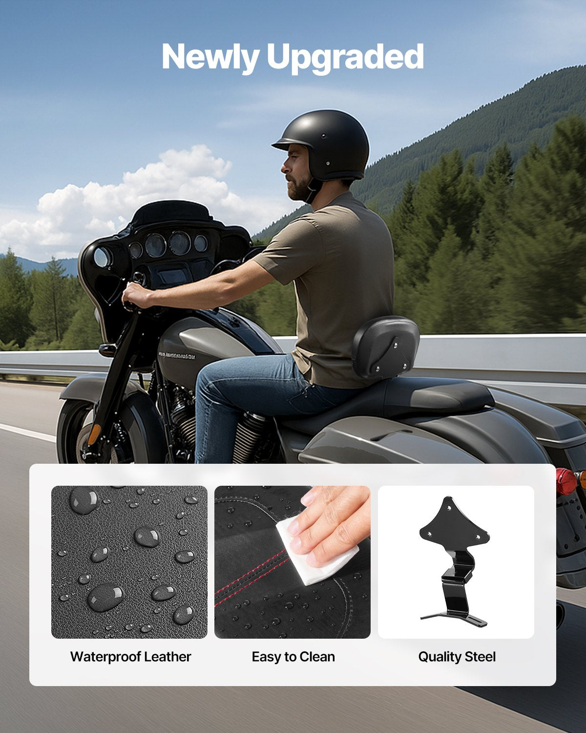 Motorcycle Backrest Sissy Bar, Compatible with Harley-Davidson Touring Street Glide, Road Glide, and Road King, 12.2-Inch Height Detachable Rider Backrest, Black