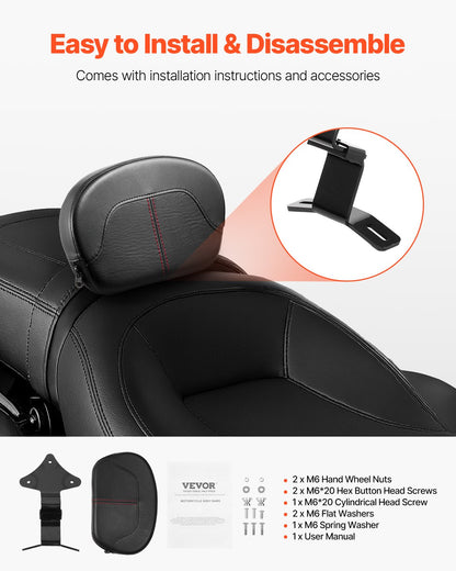 Motorcycle Backrest Sissy Bar, Compatible with Harley-Davidson Touring Street Glide, Road Glide, and Road King, 12.2-Inch Height Detachable Rider Backrest, Black