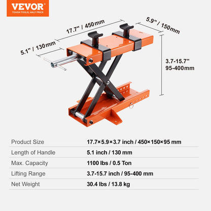 Motorcycle Lift, 500 kg Motorcycle Center Scissor Lift Jack with Saddle & Safety Pin, Steel Motorcycle Jack Hoist Stand for Street Bikes, Cruiser Bikes, Touring Motorcycles