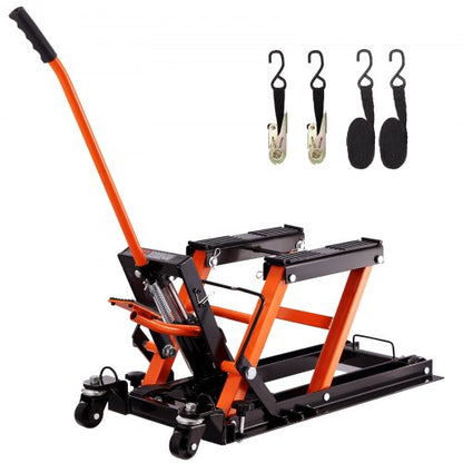 Steel Hydraulic Motorcycle Jack Stand, 1500 LBS ATV Scissor Lift Jack, 4.7"-15" Scissor Lift Jack Stand with 4 Wheels, Hydraulic Foot-Operated Hoist Stand for Motorcycle ATV UTV Powersports
