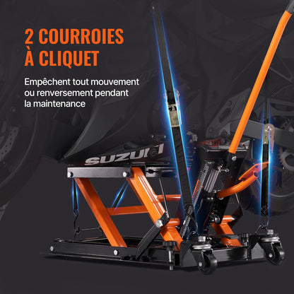 Steel Hydraulic Motorcycle Jack Stand, 1500 LBS ATV Scissor Lift Jack, 4.7"-15" Scissor Lift Jack Stand with 4 Wheels, Hydraulic Foot-Operated Hoist Stand for Motorcycle ATV UTV Powersports