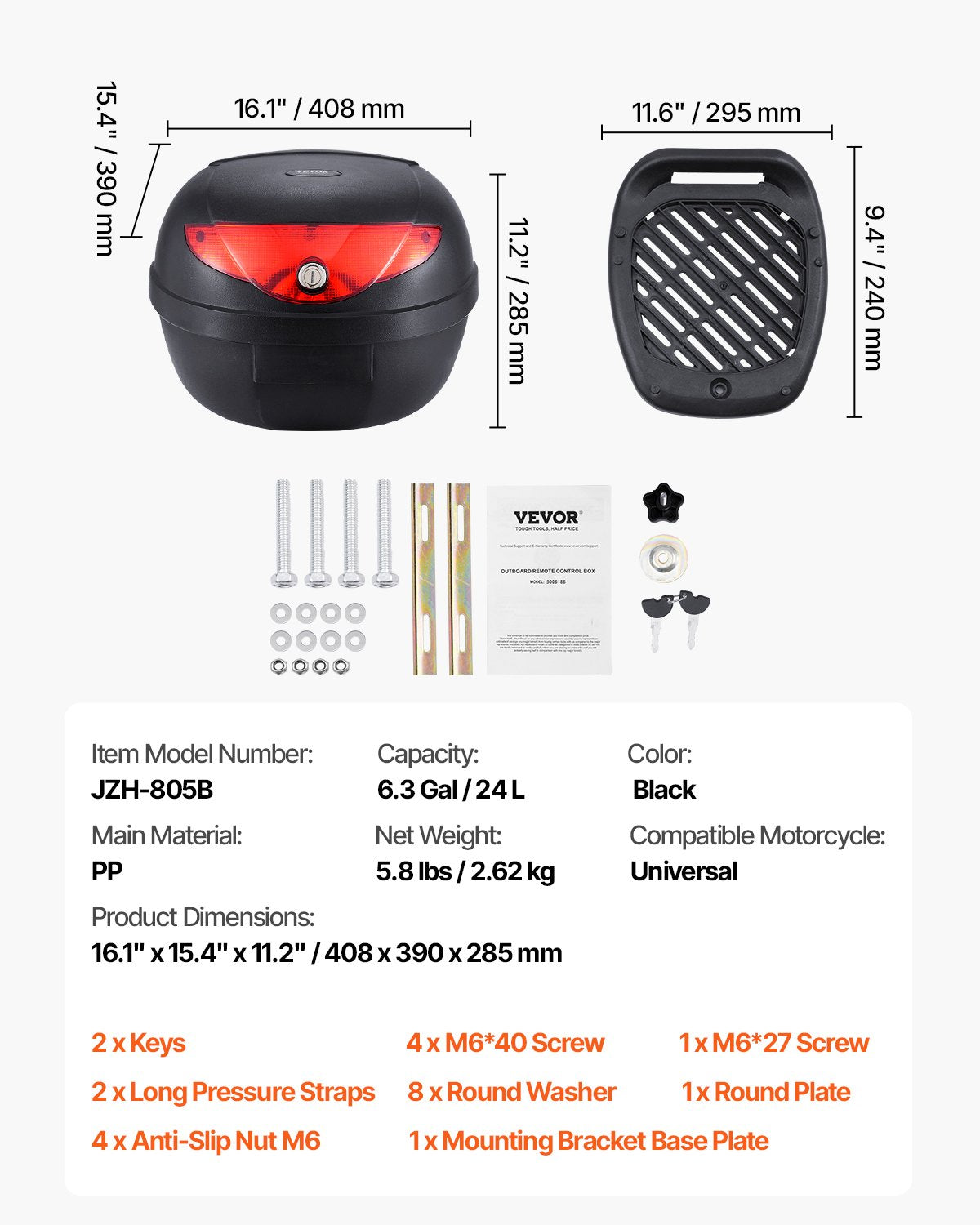 24L Motorrad-Topcase Universal Motorradheck mit reflektierendem Panel