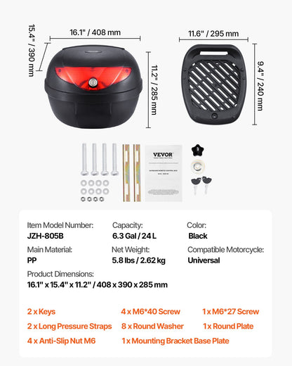 24L Motorrad-Topcase Universal Motorradheck mit reflektierendem Panel