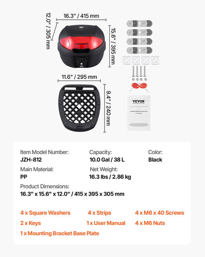 38L Motorrad-Topcase Universal Motorradheck mit reflektierendem Panel