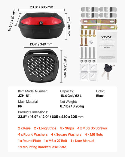 62L Motorcycle Top Case Universal Motorbike Tail with reflective panel