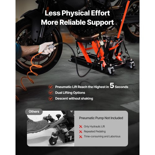 1500lbs Hydraulischer und pneumatischer Motorrad-Wagenheber mit 2 Rädern | EU