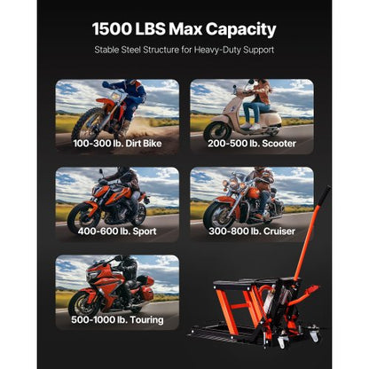 1500lbs Hydraulischer und pneumatischer Motorrad-Wagenheber mit 2 Rädern | EU