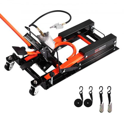 Motorcycle Lift, 1500lbs Weight Capacity, Hydraulic & Pneumatic Motorcycle Jack, 4.1-15 in Height Range, Heavy Duty Bike Repair Stand with Removable Ramp with 2 Casters for ATVs, Dirt Bike