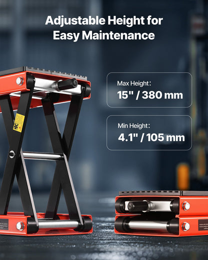 Motorcycle Lift, 1200lbs Weight Capacity, Wide Deck Motorcycle Scissor Jack, 4.1-15 in Height Range, Heavy Duty Steel Bike Repair Center Stand with Ratchet and Crank for ATVs, Dirt Bikes