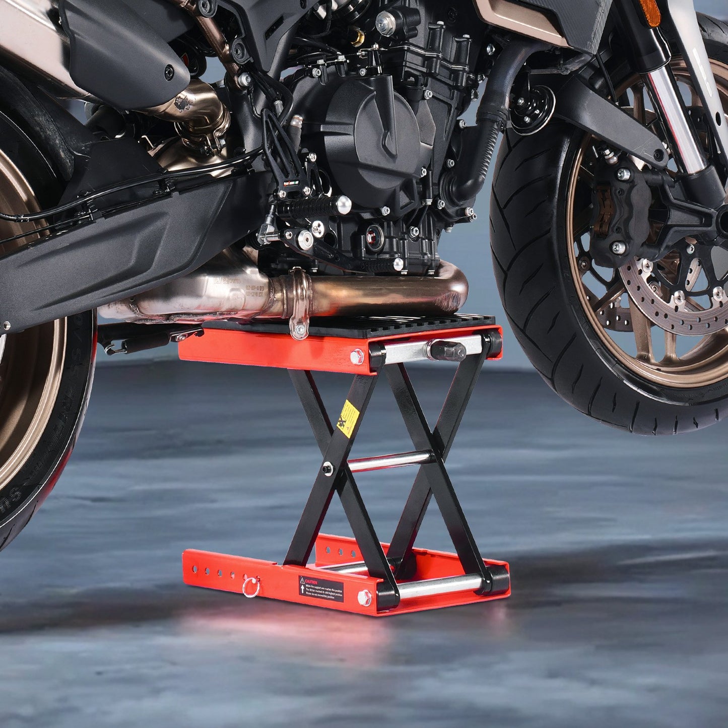 Motorcycle Lift, 1200lbs Weight Capacity, Wide Deck Motorcycle Scissor Jack, 4.1-15 in Height Range, Heavy Duty Steel Bike Repair Center Stand with Ratchet and Crank for ATVs, Dirt Bikes