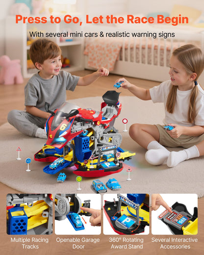 Motorcycle Engine Toy, 25 Pieces, Motorcycle Mechanic Toy with Removable Parts, Lights & Sounds, Simulated Riding & Track Racing, Kids Mechanic Workshop Set for Toddler 3 Years and Up, Red