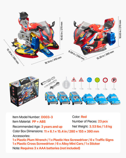 Motorcycle Engine Toy, 25 Pieces, Motorcycle Mechanic Toy with Removable Parts, Lights & Sounds, Simulated Riding & Track Racing, Kids Mechanic Workshop Set for Toddler 3 Years and Up, Red