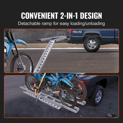 Motorcycle Carrier, 2-Bike 600 LBS Aluminum Motorcycle Carrier Hitch Mount, Loading Ramp, Scooter Dirt Bike Trailer Hauler, Ratchet Straps and Stabilizer, for Car, Truck with 2" Hitch Receiver