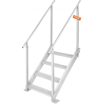 Dock Ladder 4 Step, Dock Stairs 30''-38'' Adjustable Height, 500 lbs Load Capacity, Aluminum Pontoon Boat Ladder with Dual Handrails & Nonslip Mat for Ship/Lake/Pool/Marine Boarding