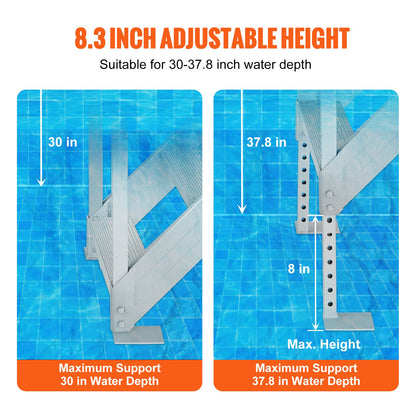 Dock Ladder 4 Step, Dock Stairs 30''-38'' Adjustable Height, 500 lbs Load Capacity, Aluminum Pontoon Boat Ladder with Dual Handrails & Nonslip Mat for Ship/Lake/Pool/Marine Boarding