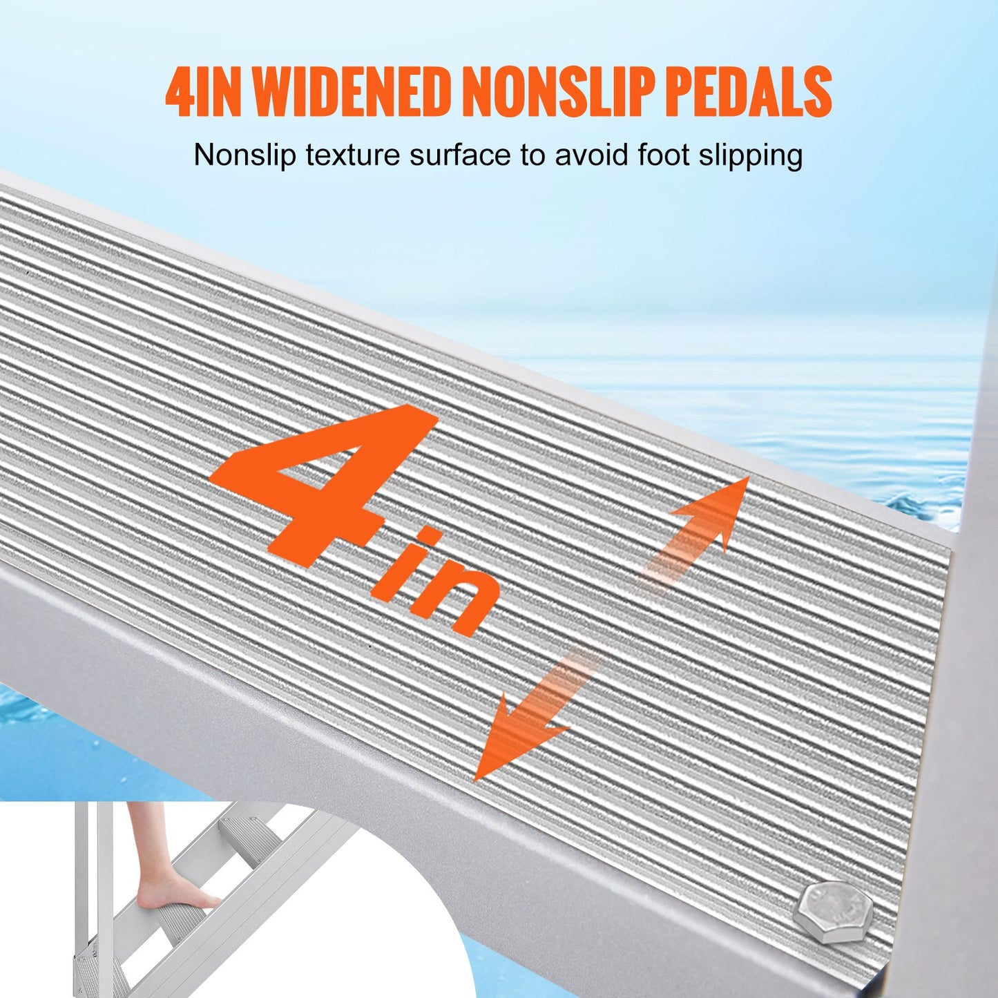 Dock Ladder 4 Step, Dock Stairs 30''-38'' Adjustable Height, 500 lbs Load Capacity, Aluminum Pontoon Boat Ladder with Dual Handrails & Nonslip Mat for Ship/Lake/Pool/Marine Boarding
