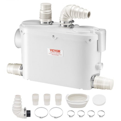 Macerator Pump, 500W, 29 GPM Flow, 26 ft/8 m Head, Macerator Wall-Hung Toilet Pump with 4 Water Inlets, Waste Water Disposal Upflush Machine for Toilet, Basement, Shower, Sink, Laundry, Bathtub