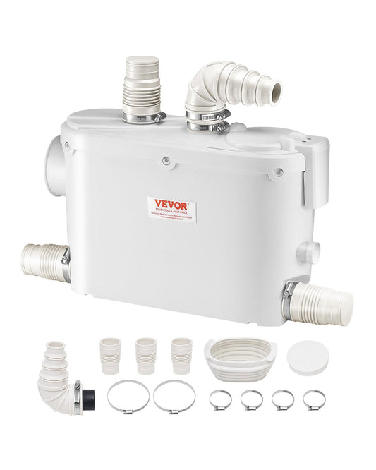 Zerhackerpumpe, 500 W, 6600 l/h Durchfluss, 8 m Förderhöhe, Zerhacker-Abwasserpumpe mit 3 Wassereinlässen für Toilette, Keller, Küche, Waschbecken, Dusche, Badewanne.