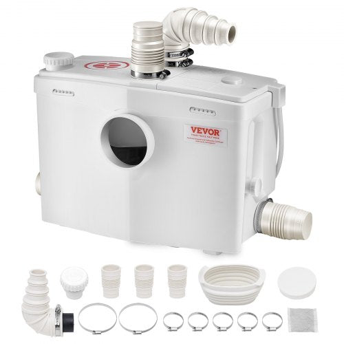 Macerator Pump, 1200W, 48 GPM Flow, 33 ft/10 m Head, Macerator Sewerage Toilet Pump with 4 Water Inlets, Waste Water Disposal Upflush Machine for Toilet, Basement, Shower, Sink, Laundry, Bathtub