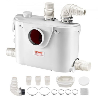 Macerator Pump, 500W, 29 GPM Flow, 26 ft/8 m Head, Macerator Sewerage Toilet Pump with 4 Water Inlets, Waste Water Disposal Upflush Machine for Toilet, Basement, Shower, Sink, Laundry, Bathtub
