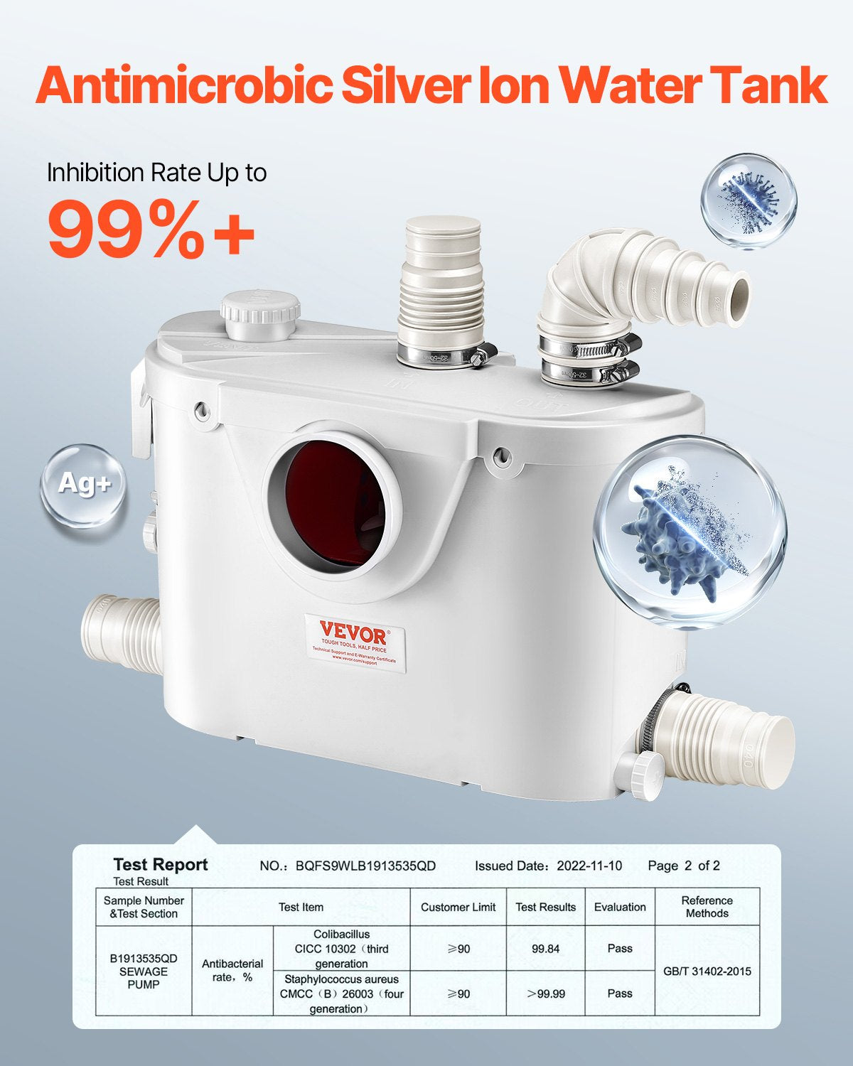 Macerator Pump, 500W, 29 GPM Flow, 26 ft/8 m Head, Macerator Sewerage Toilet Pump with 4 Water Inlets, Waste Water Disposal Upflush Machine for Toilet, Basement, Shower, Sink, Laundry, Bathtub