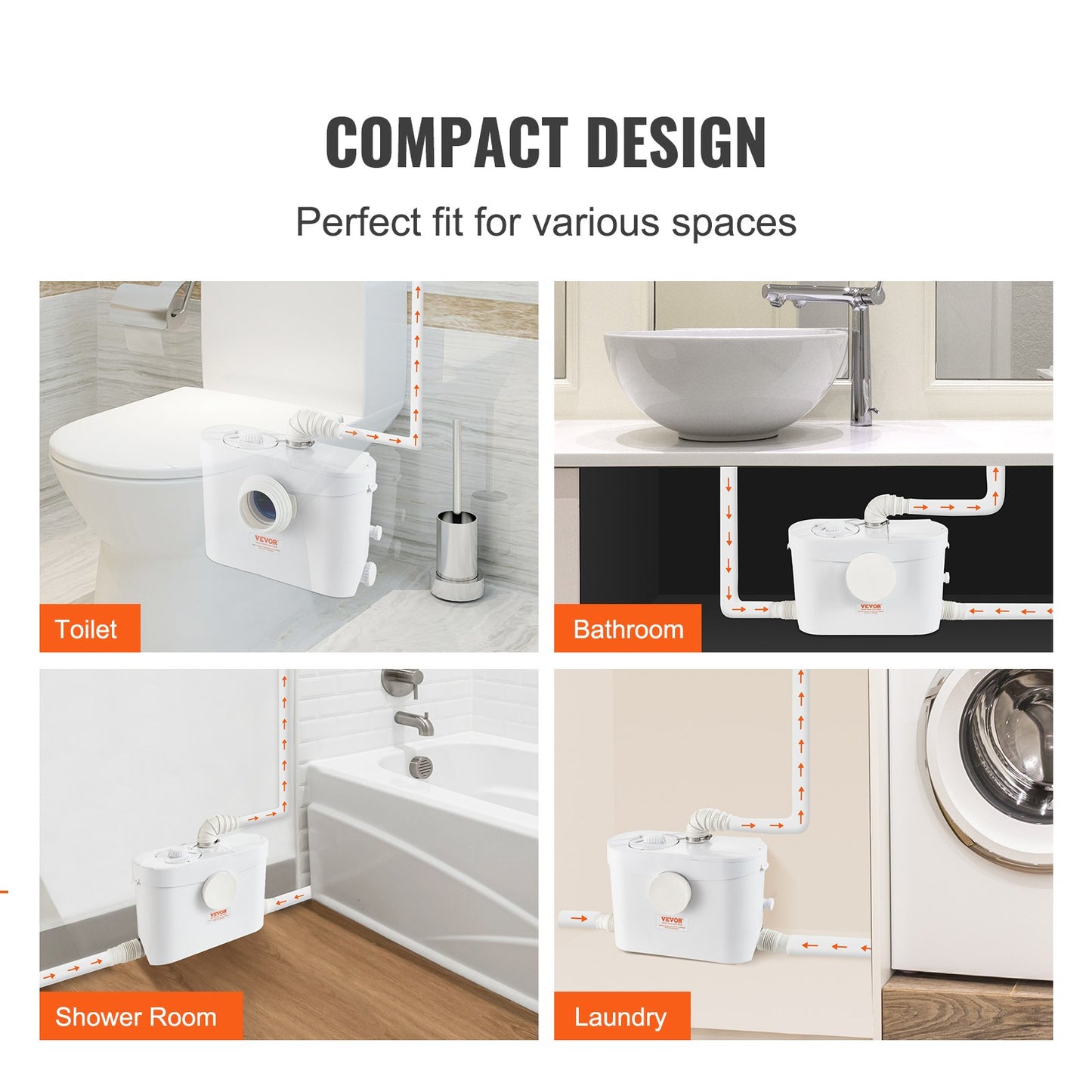 Zerkleinerer-Abwasserpumpe, Keller-Zerkleinererpumpe, 700 W, 9600 l/h Durchfluss, 10 m Auslasskopf, 99 % antimikrobiell wirksam, mit 3 Wassereinlässen für Toilette, Keller, Küche, Waschbecken, Badewanne, Kanalisation, Geschirrspüler