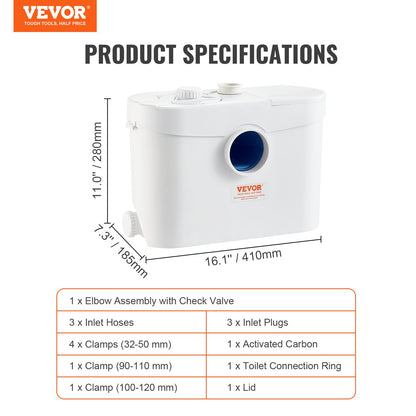 Zerkleinerer-Abwasserpumpe, Keller-Zerkleinererpumpe, 700 W, 9600 l/h Durchfluss, 10 m Auslasskopf, 99 % antimikrobiell wirksam, mit 3 Wassereinlässen für Toilette, Keller, Küche, Waschbecken, Badewanne, Kanalisation, Geschirrspüler