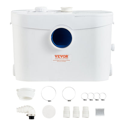 Zerkleinerer-Abwasserpumpe, Keller-Zerkleinererpumpe, 700 W, 9600 l/h Durchfluss, 10 m Auslasskopf, 99 % antimikrobiell wirksam, mit 3 Wassereinlässen für Toilette, Keller, Küche, Waschbecken, Badewanne, Kanalisation, Geschirrspüler