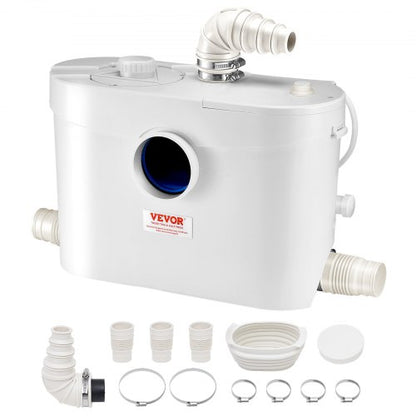Macerator Pump, 900W, 48 GPM Flow, 40 ft/12 m Head, Macerator Sewerage Toilet Pump with 4 Water Inlets, Waste Water Disposal Upflush Machine for Toilet, Basement, Shower, Sink, Laundry, Bathtub