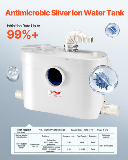 Macerator Pump, 900W, 48 GPM Flow, 40 ft/12 m Head, Macerator Sewerage Toilet Pump with 4 Water Inlets, Waste Water Disposal Upflush Machine for Toilet, Basement, Shower, Sink, Laundry, Bathtub