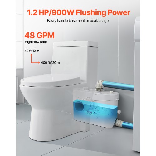 Zerhackerpumpe, 900 W, 48 GPM Durchfluss, 40 Fuß Hubhöhe für Toilette/Kellerspüle | EU