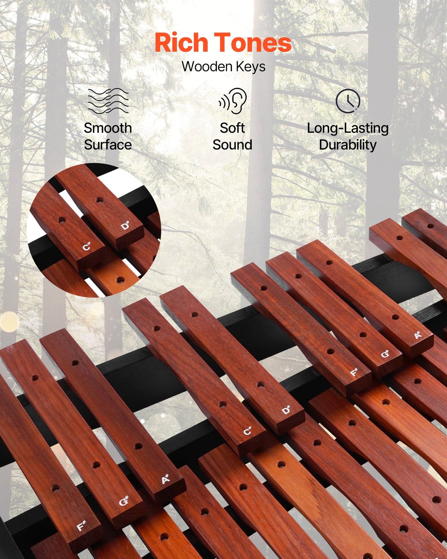 Glockenspiel Xylophone, 32 Notes, Wooden Professional Xylophone Percussion Instrument, with Height Adjustable Stand, 4 Mallets, Carrying Bag, Beginner Musical Instrument Kit for Adults and Kids