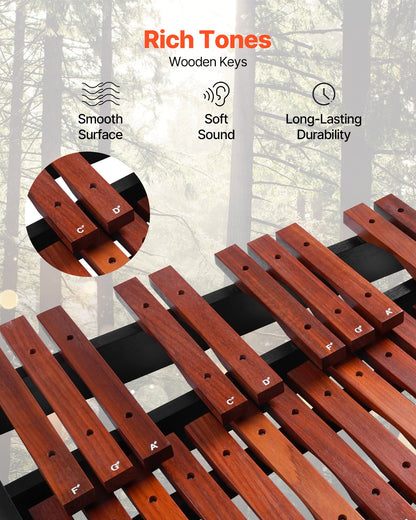 Glockenspiel Xylophone, 32 Notes, Wooden Professional Xylophone Percussion Instrument, with Height Adjustable Stand, 4 Mallets, Carrying Bag, Beginner Musical Instrument Kit for Adults and Kids