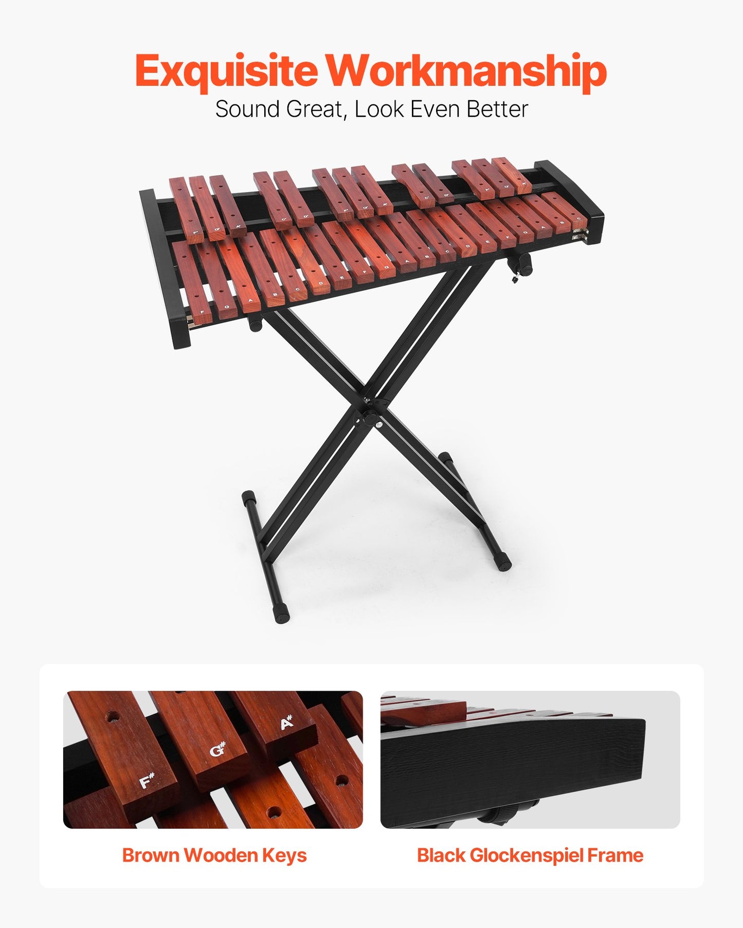 Glockenspiel Xylophone, 32 Notes, Wooden Professional Xylophone Percussion Instrument, with Height Adjustable Stand, 4 Mallets, Carrying Bag, Beginner Musical Instrument Kit for Adults and Kids
